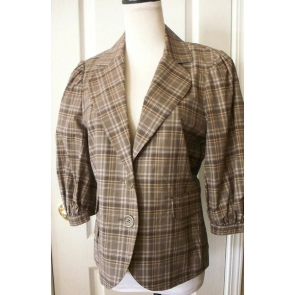 BCBGMAXAZRIA PLAID BLAZER TAILORED COTTONS 3/4 SLEEVE BLAZER WOMENS SIZE 10 - Picture 4 of 10
